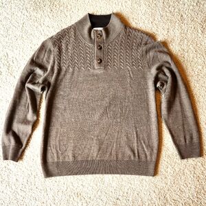 Turnbury 100% Extra Fine Merino Wool Brown Button-Up Fisherman's Sweater